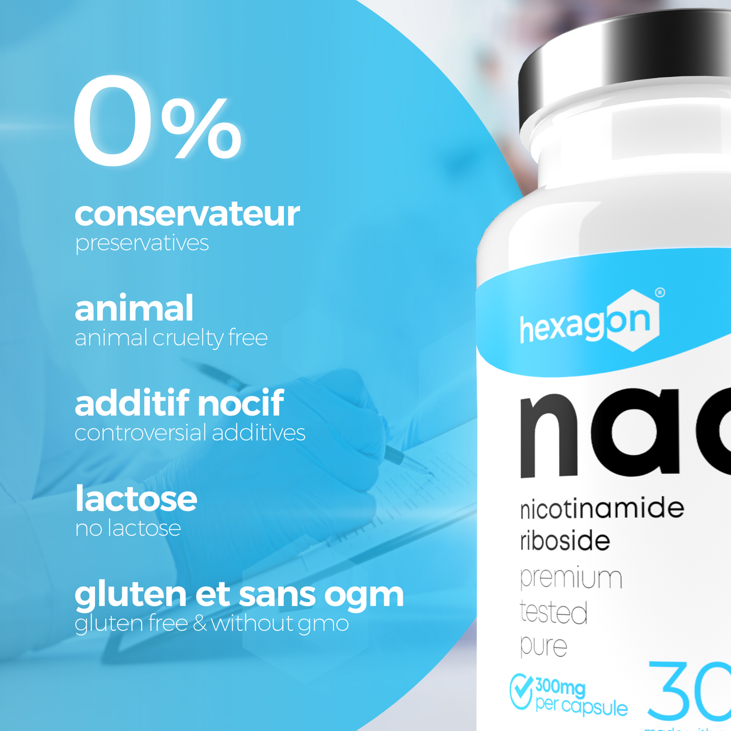 NAD+ Nicotinamide Riboside Chloride 300mg - Boost Cellulaire - 30 Gélules