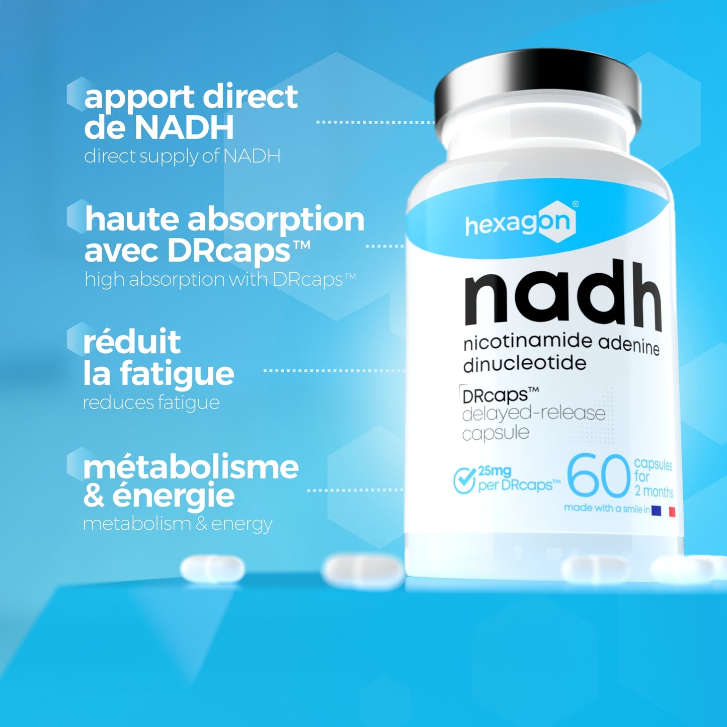 NADH 25mg - DRcaps™ Libération Retardée - Énergie & Boost - 60 Gélules