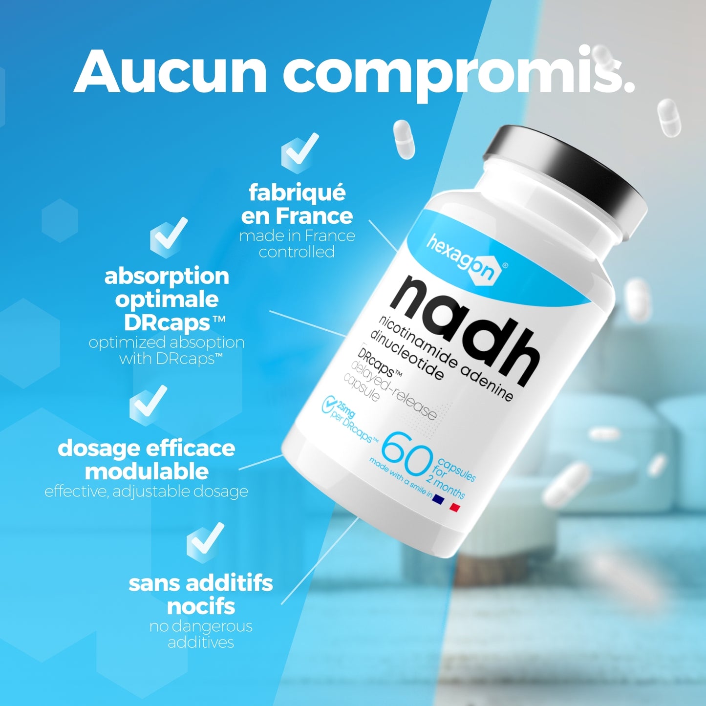 NADH 25mg - DRcaps™ Libération Retardée - Énergie & Boost - 60 Gélules