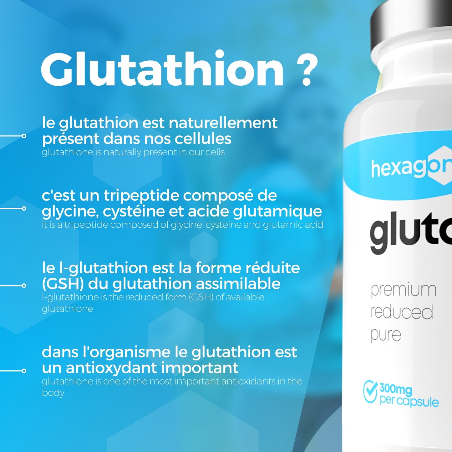 Glutathion 300mg - L-Glutathion Réduit - 60 Gélules