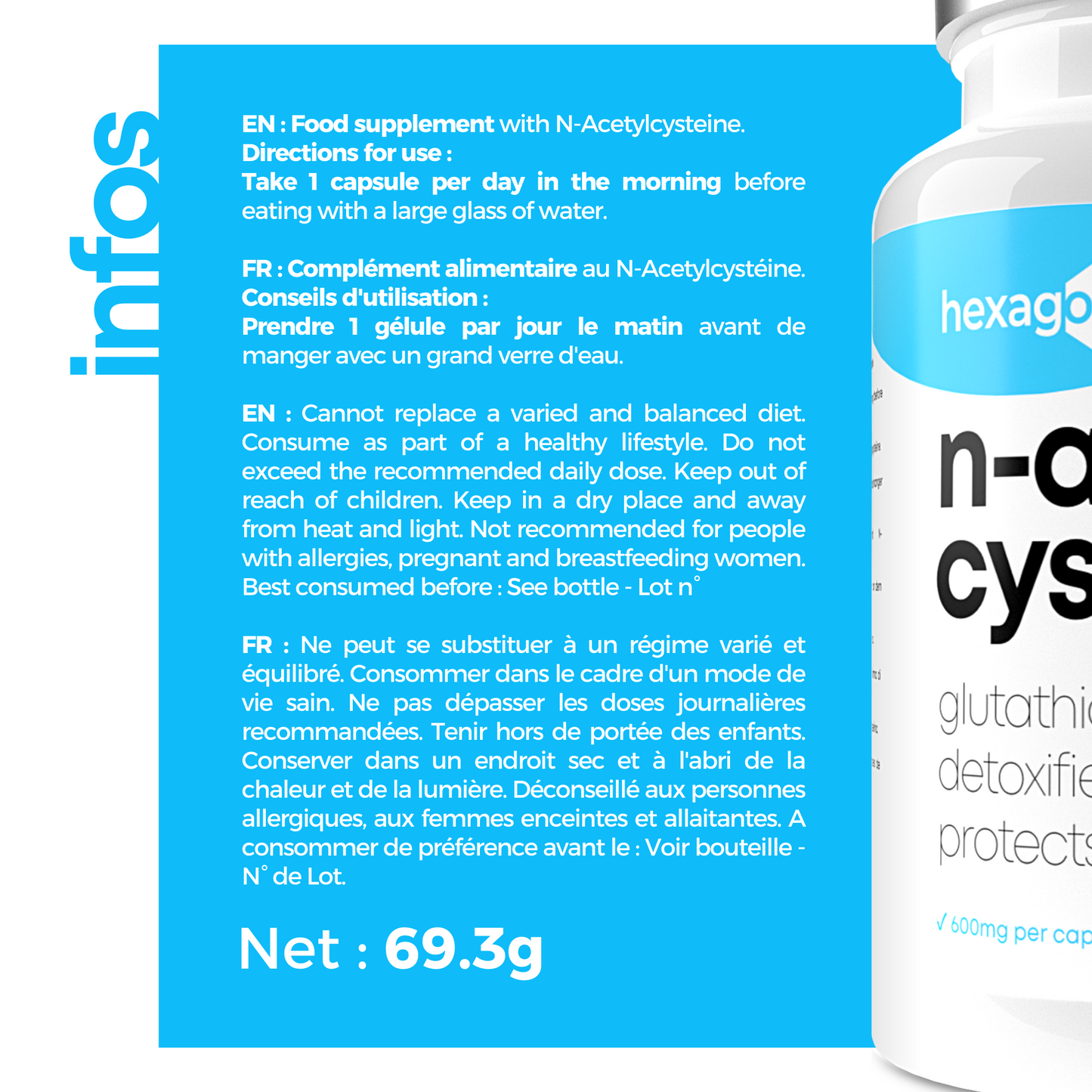 NAC N-Acetyl-Cysteine 600mg - Antioxydant - 100 Gélules