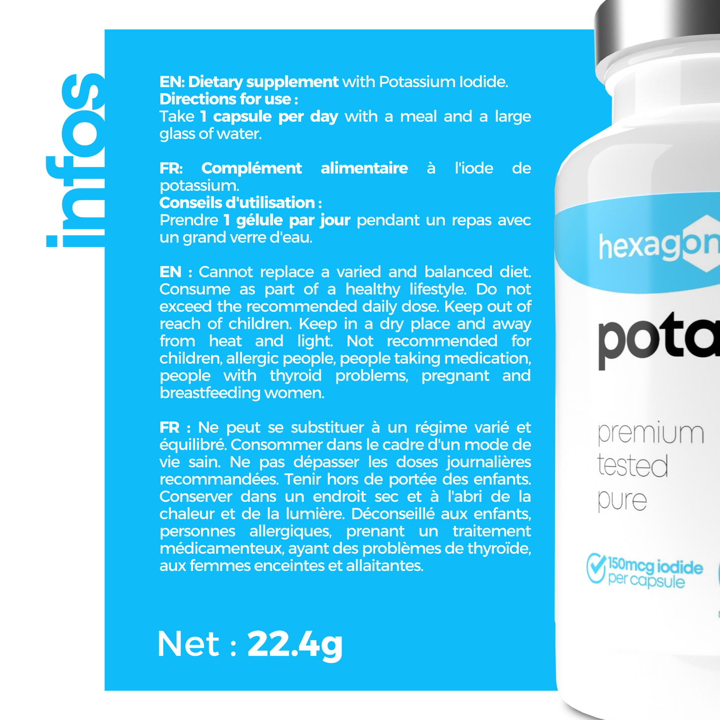 Iode 150mcg - Potassium Iodide - Métabolisme & Thyroïde - 60 Gélules