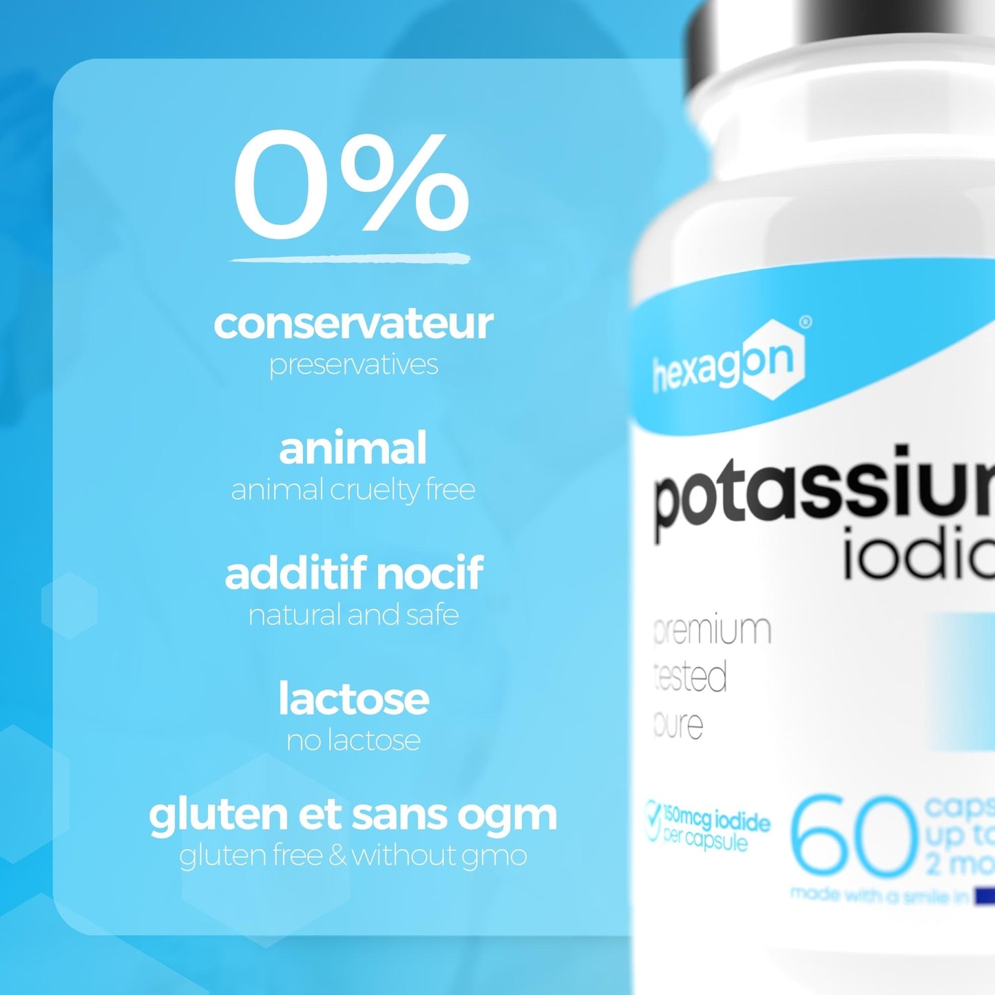 Iode 150mcg - Potassium Iodide - Métabolisme & Thyroïde - 60 Gélules