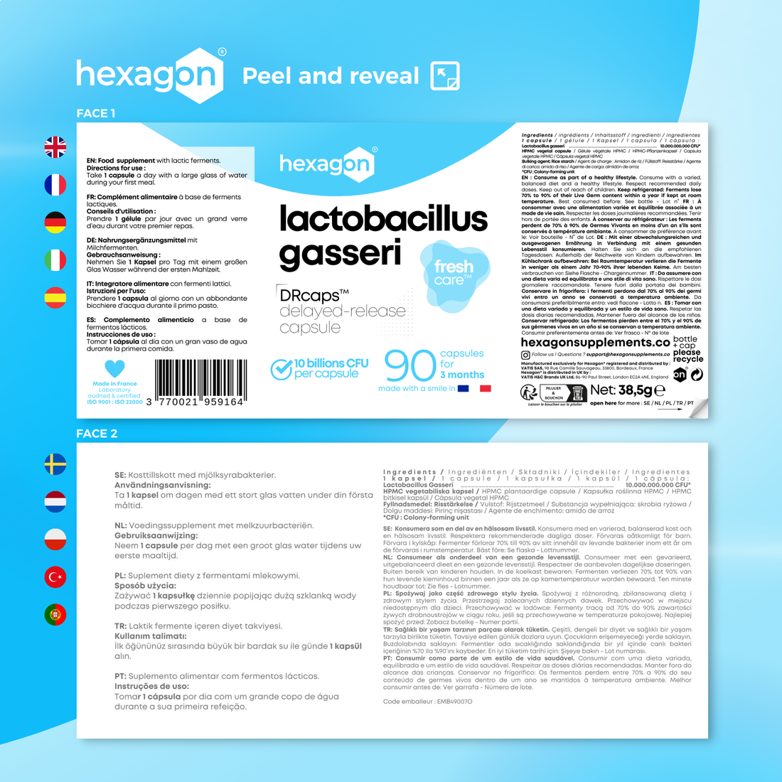 Lactobacillus Gasseri - 10 Milliards CFU / Gélule - Digestion & Bien-être - 90 Gélules