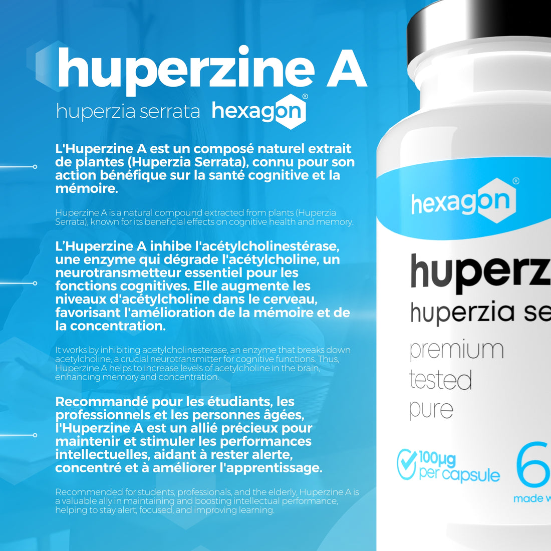 Huperzine A 100mcg - Huperzia Serrata - Focus & Concentration - 60 Gélules