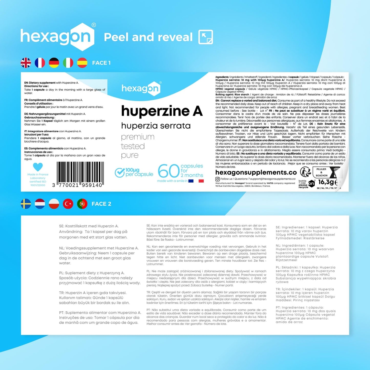 Huperzine A 100mcg - Huperzia Serrata - Focus & Concentration - 60 Gélules