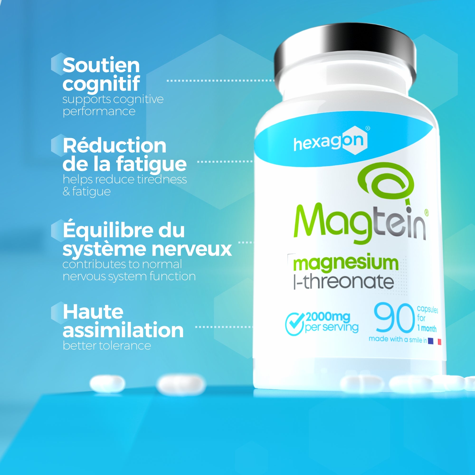 Magtein dosage et composition