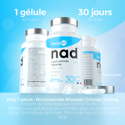 NAD+ Nicotinamide Riboside Chloride 300mg - Boost Cellulaire - 30 Gélules