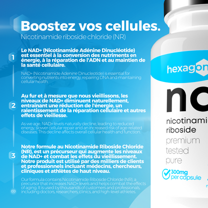 NAD+ Nicotinamide Riboside Chloride 300mg - Boost Cellulaire - 30 Gélules