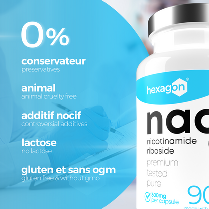 NAD+ Nicotinamide Riboside Chloride 300mg - Boost Cellulaire - 90 Gélules