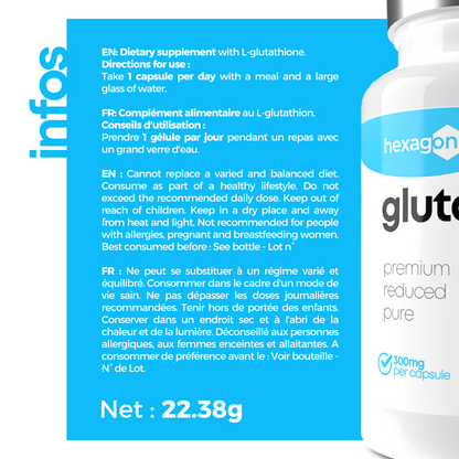 Glutathion 300mg - L-Glutathion Réduit - 60 Gélules