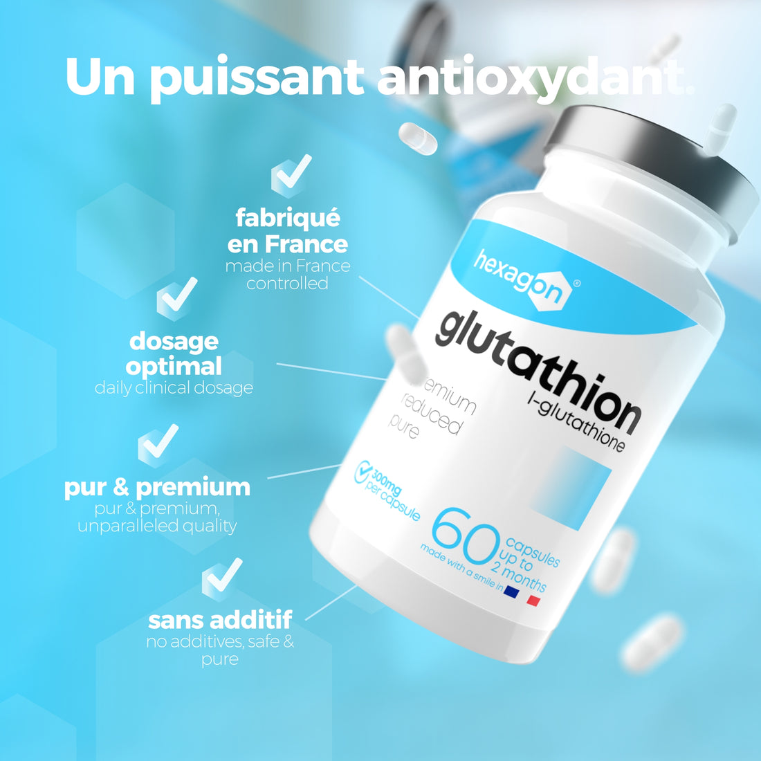 Glutathion 300mg - L-Glutathion Réduit - 60 Gélules