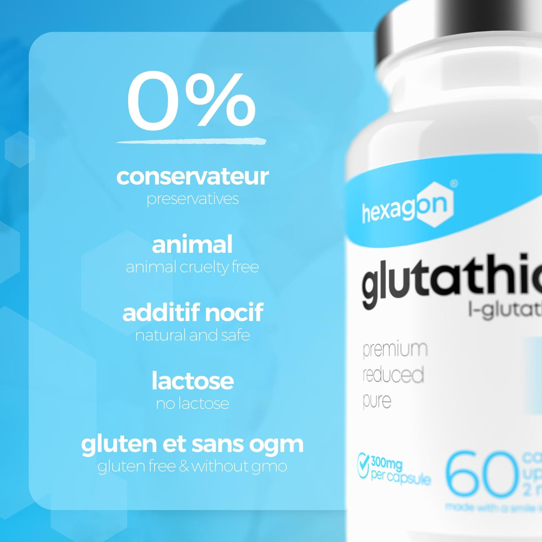 Glutathion 300mg - L-Glutathion Réduit - 60 Gélules