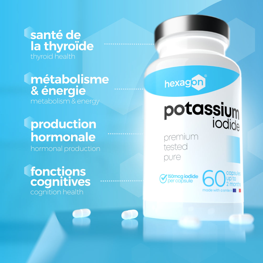 Yoduro de Potasio - Yodo 150mcg - Metabolismo y Tiroides - 60 Cápsulas