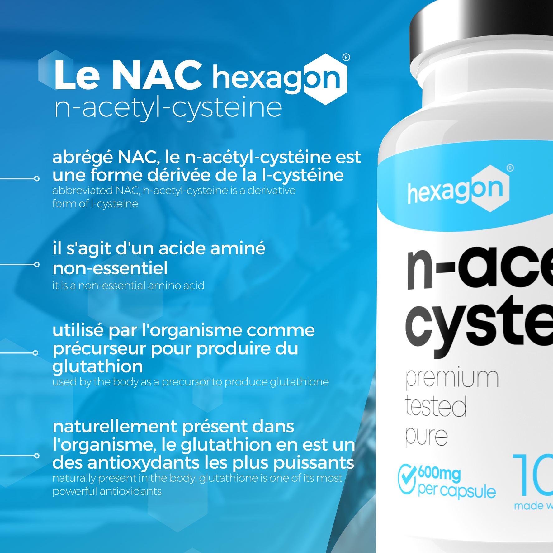NAC N-Acetyl-Cysteine 600mg - Antioxydant - 100 Gélules