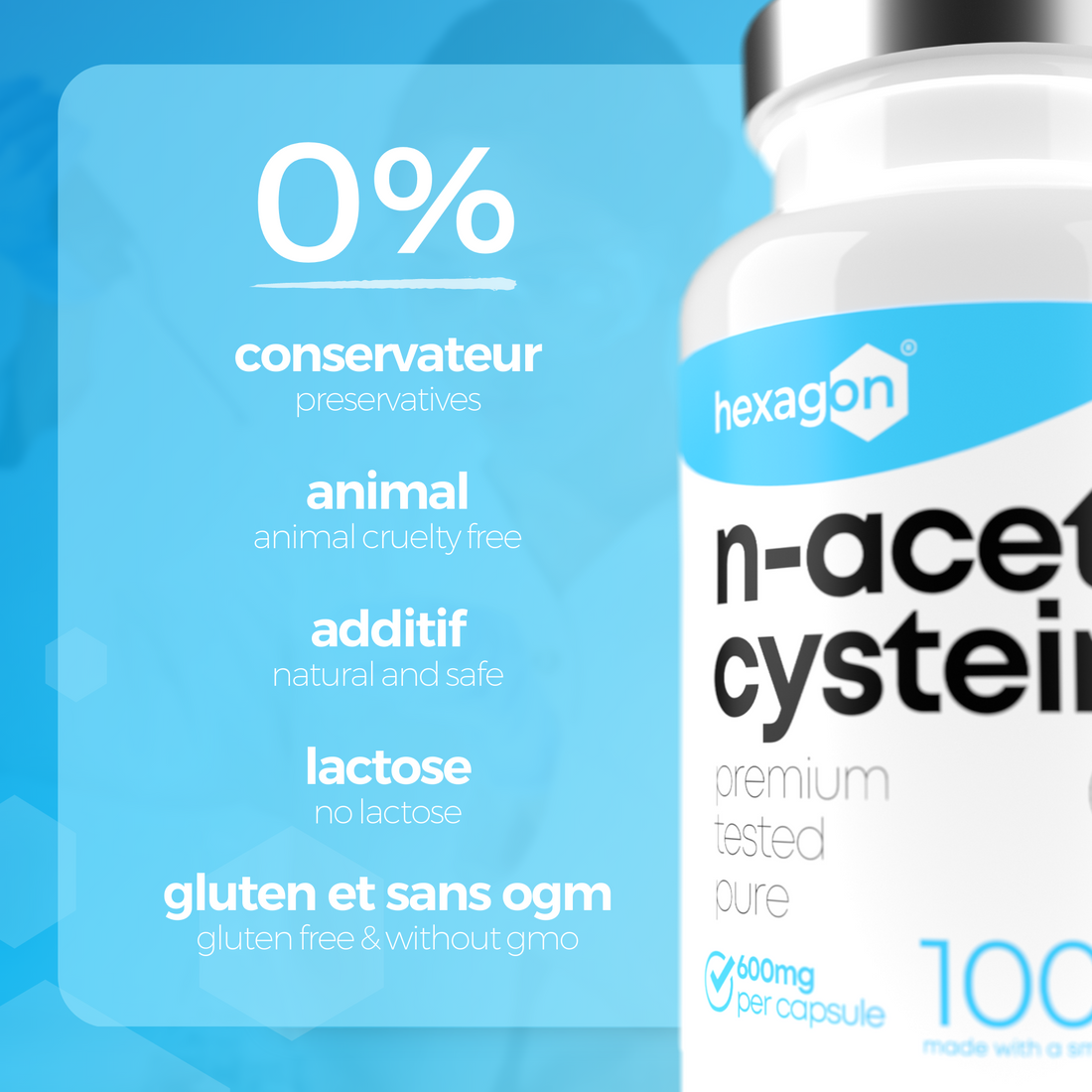 NAC N-Acetyl-Cysteine 600mg - Antioxydant - 100 Gélules