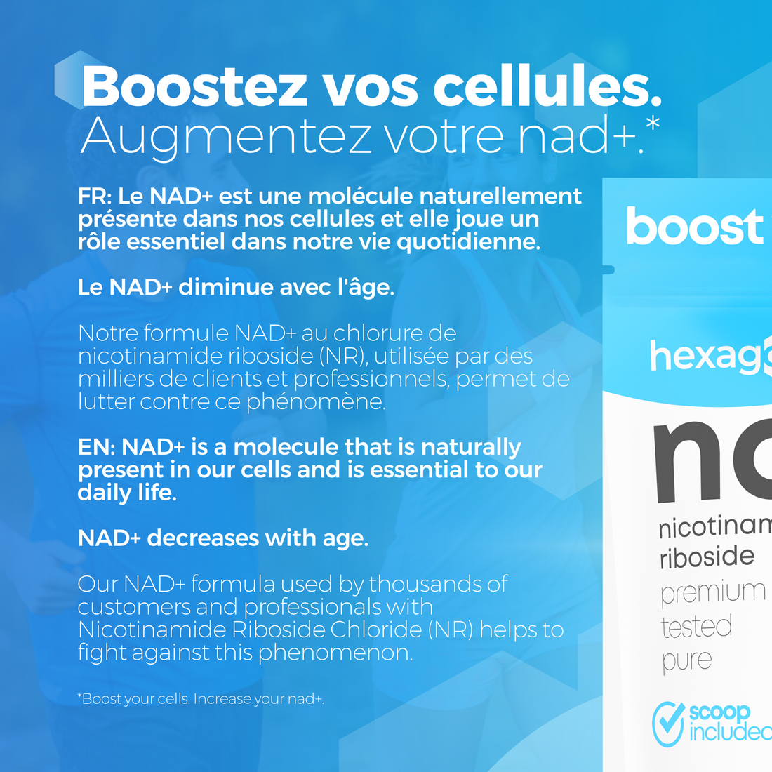 NAD+ Nicotinamide Riboside Chloride - Pure Poudre - Boost Cellulaire - 10g